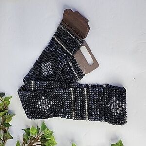 Handcrafted Boho Glass Bead Stretch Belt with Wood Buckle